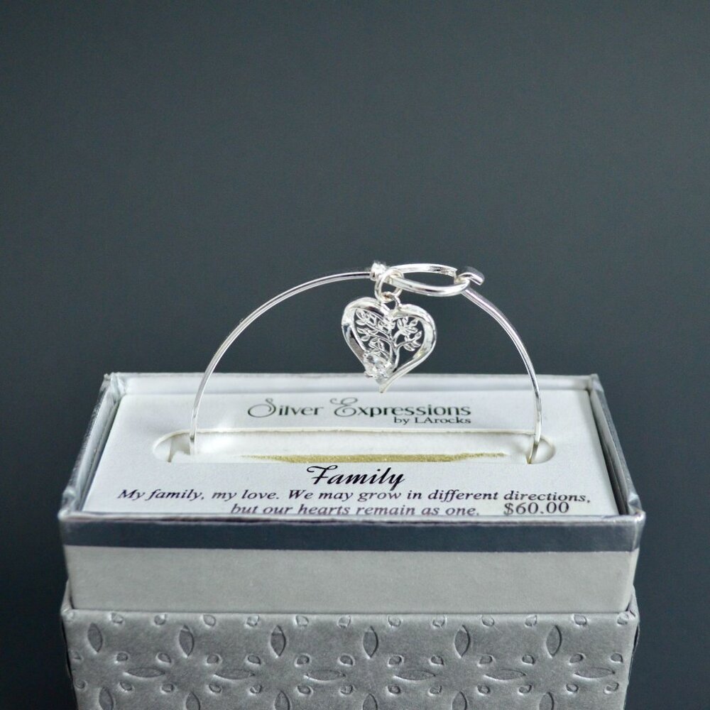 Silver Expressions by LArocks Silver Plated CZ Family Tree Bangle Bracelet New